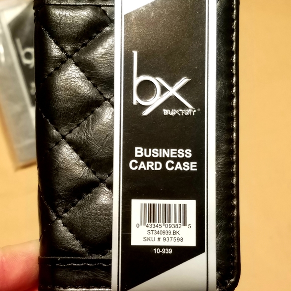 NWT Buxton Quilted Black Leather BiFold Business Card Case Wallet Gray Interior! - Picture 6 of 10